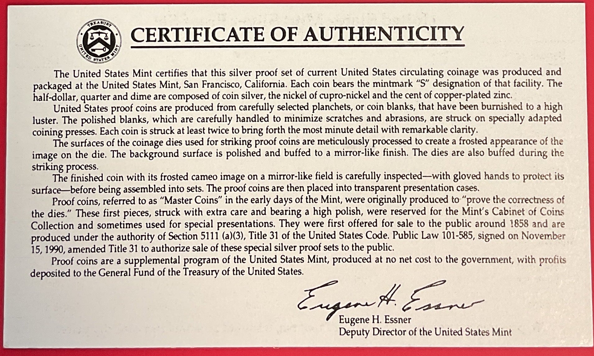 1992 United States Mint Silver Proof Set w/C.O.A.