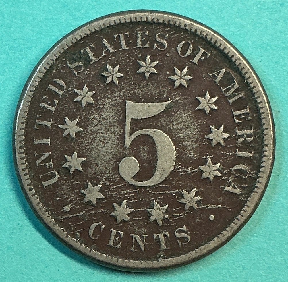 1869 Shield Nickel, Very Fine+ Details Circulated Coin, Store #NL0114