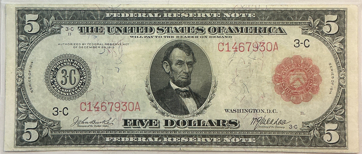 1914 $5, Federal Reserve Note, Fr. 834B, PCGS Certified VF-30, Store GFRB079