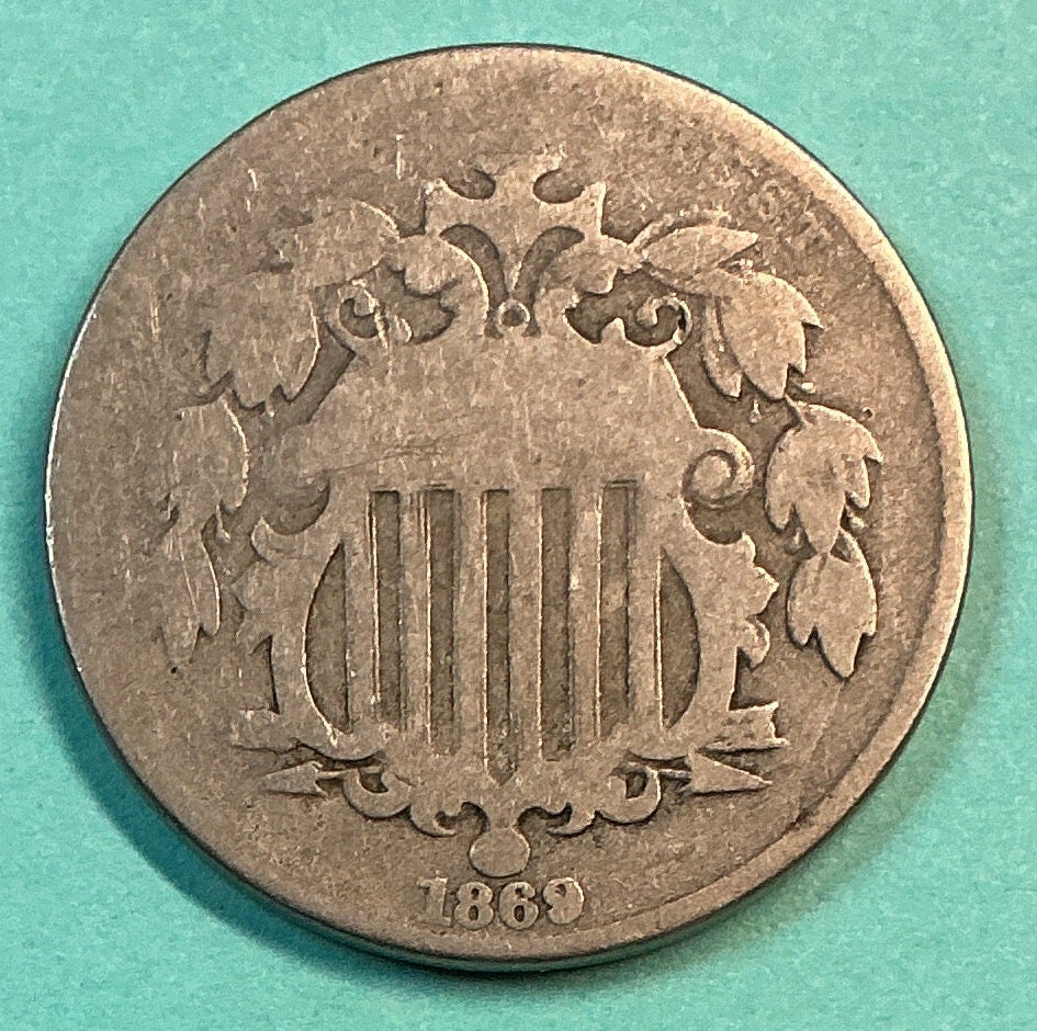 1869 Shield Nickel, Good Details Circulated Coin, Store #NL0109