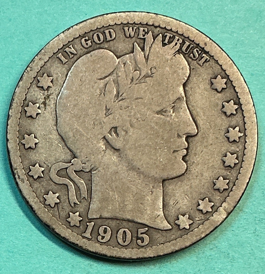 1905-S Barber Quarter., Very Good Circulated Details., Store#QR1233