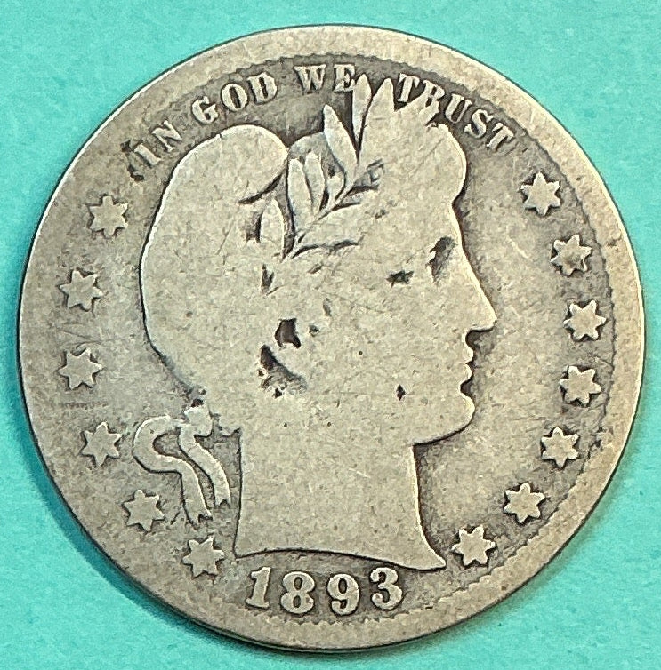 1893 Barber Quarter., Very Good Circulated Details., Store#QR1189