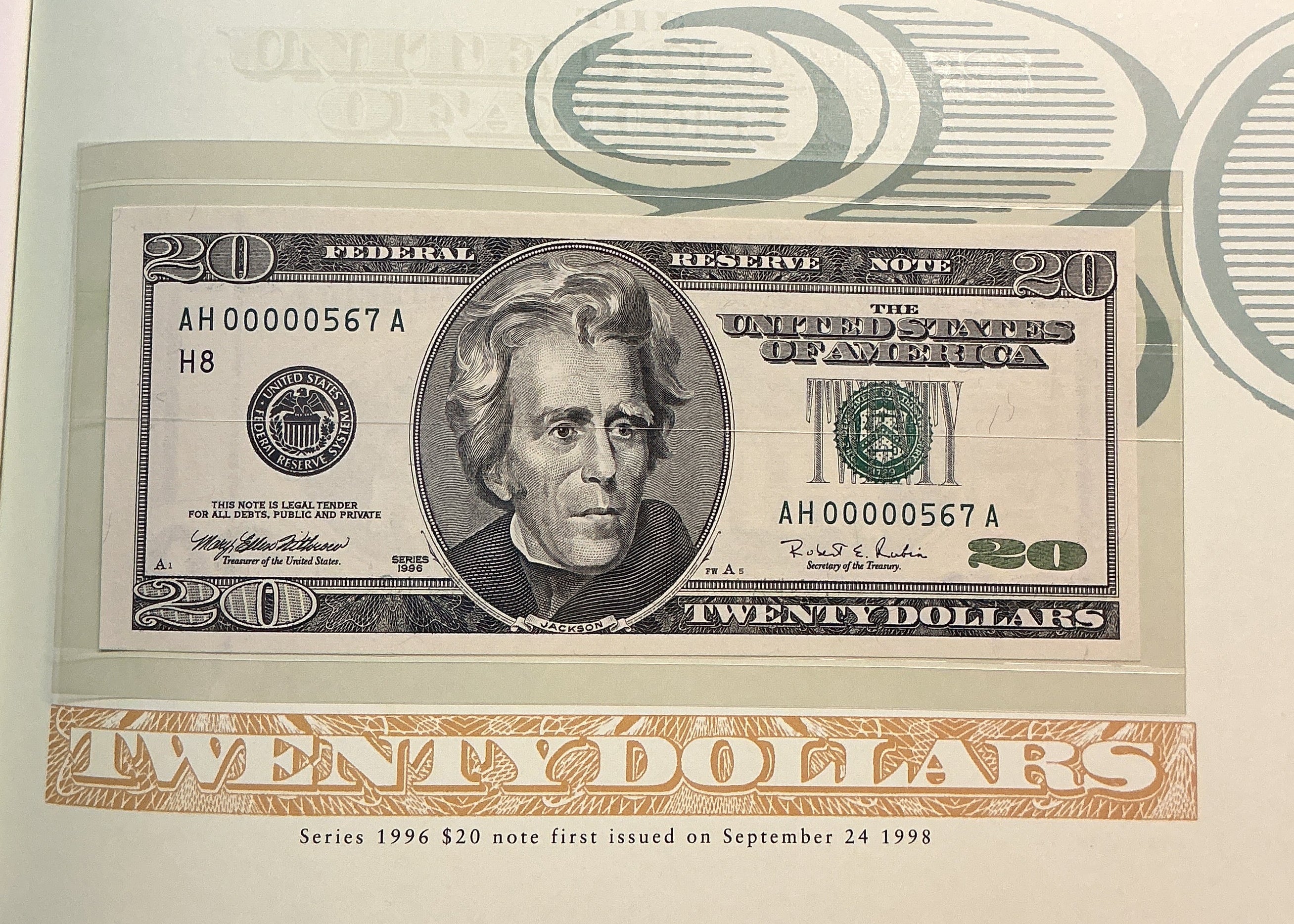 1996 Premium Federal Reserve Set, Serial #567, $20 Notes, #FRN013