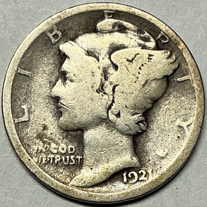 1921 Mercury Dime, Very Good+ Circulated Coin, Store #DE0023