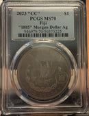.999 silver, 1 Troy Ounce, 2023 Fiji Privy Morgan Ag, PCGS MS-70, Store