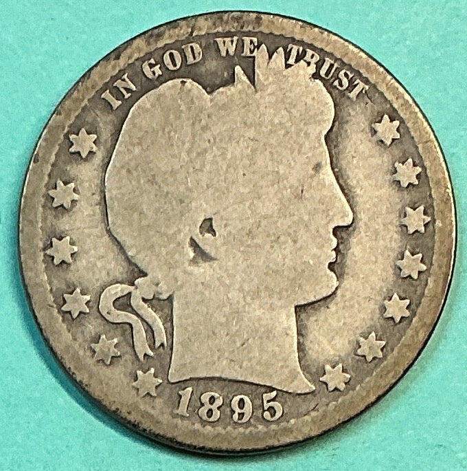 1895-O Barber Quarter., About Good Circulated Details., Store#QR1193