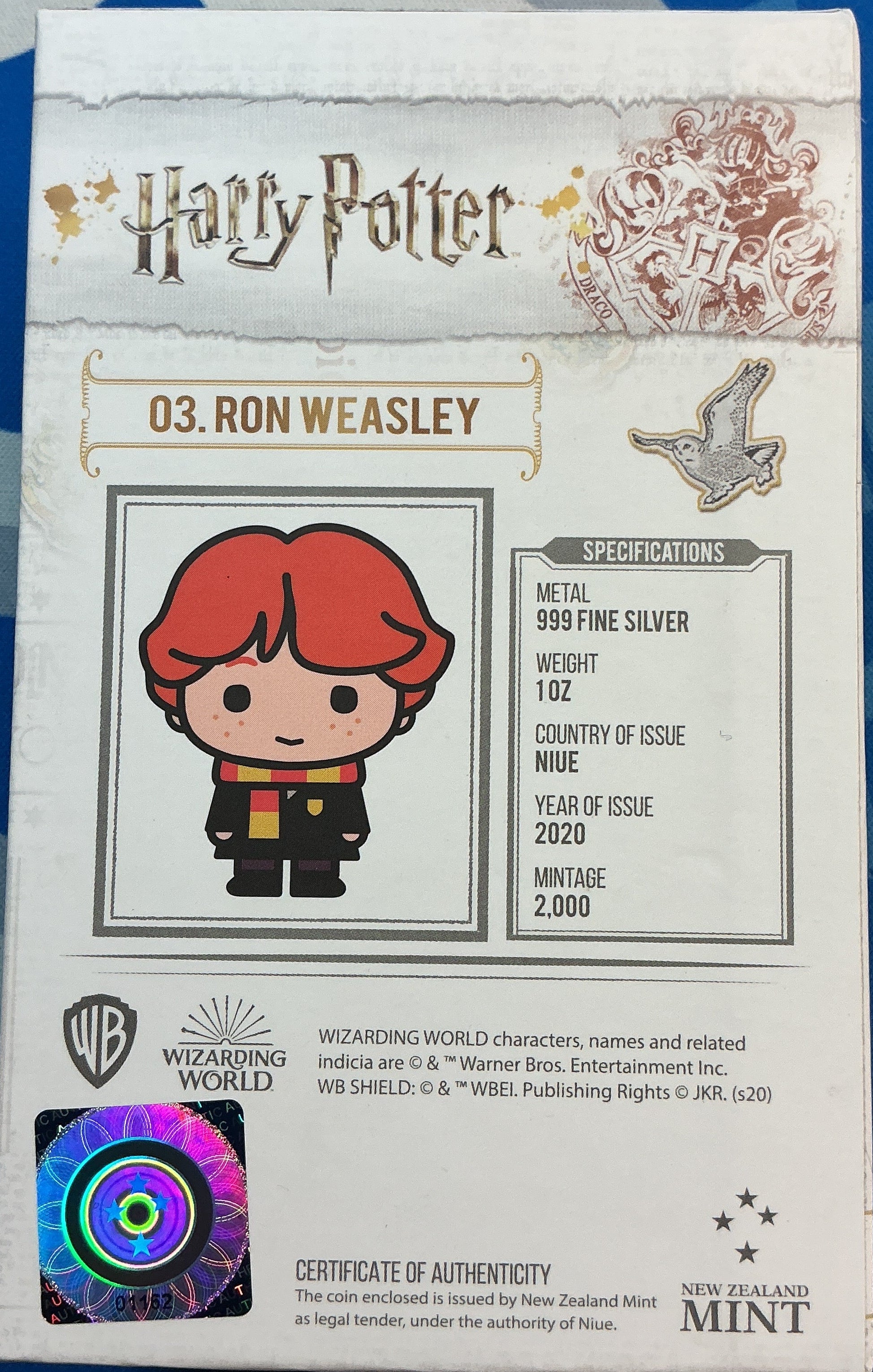 2020 Harry Potter Chibi Coin, RON WEASLEY, .999 Silver Coin, 1 Troy Ounce, Store #SR172