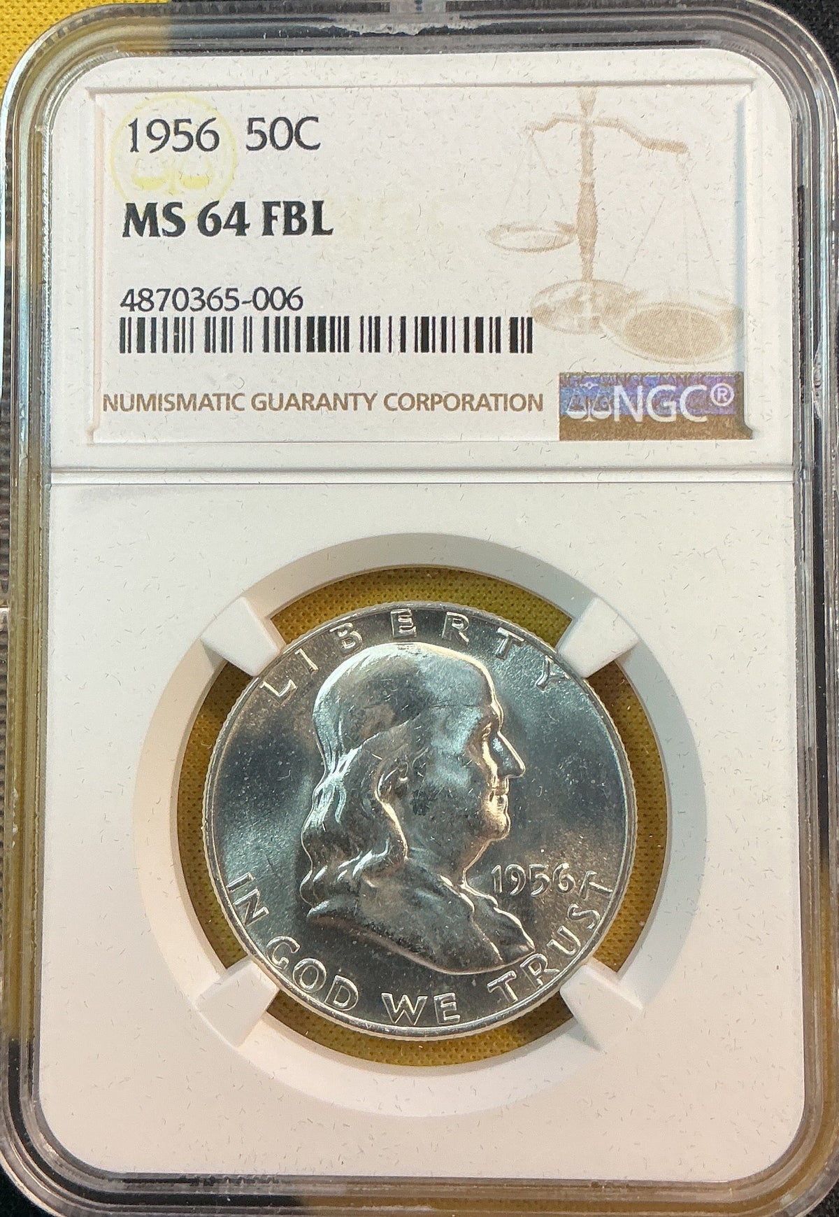 1956 Franklin Half Dollar, NGC MS 64 FBL, Store #HR2112