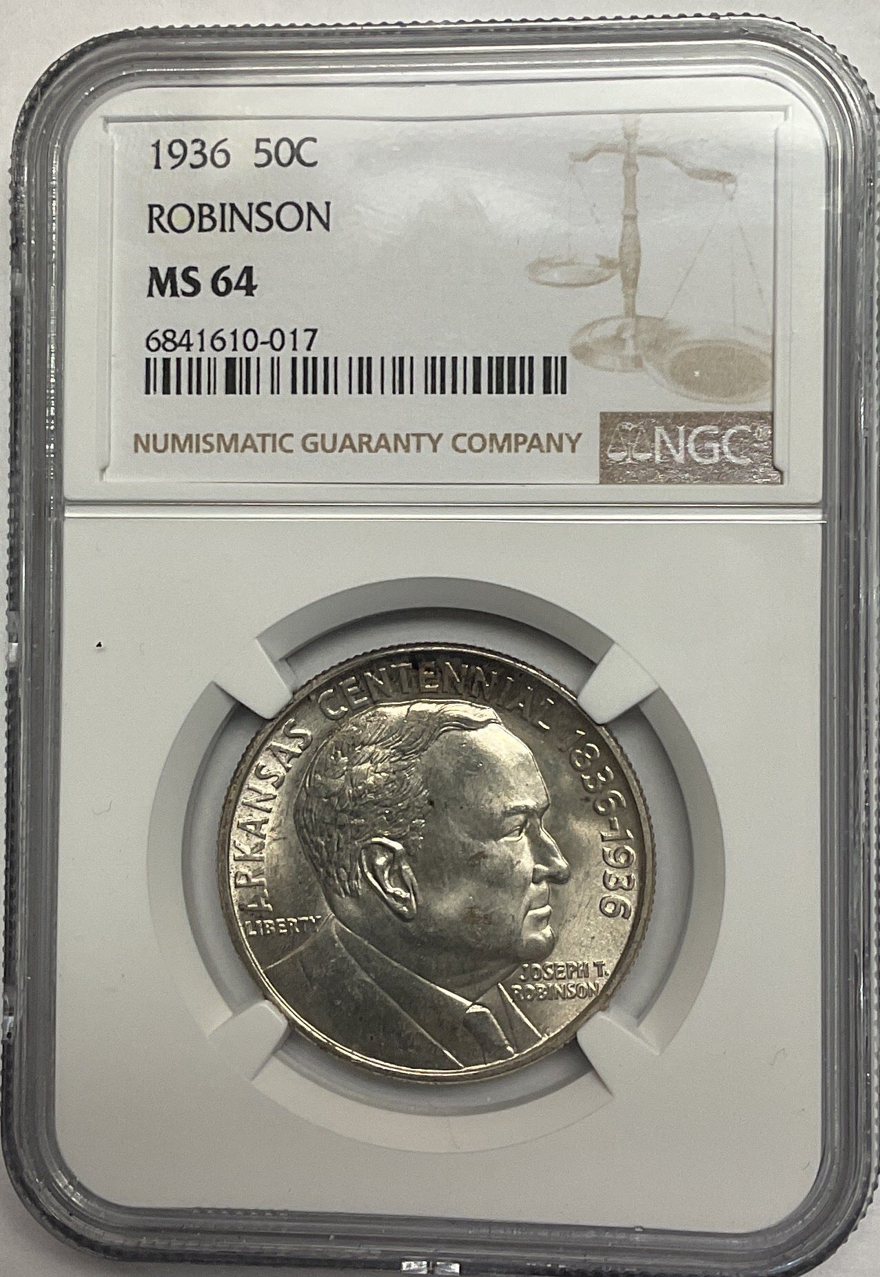 1936 Robinson Silver Commemorative Half Dollar, NGC MS 64, #GEC0071