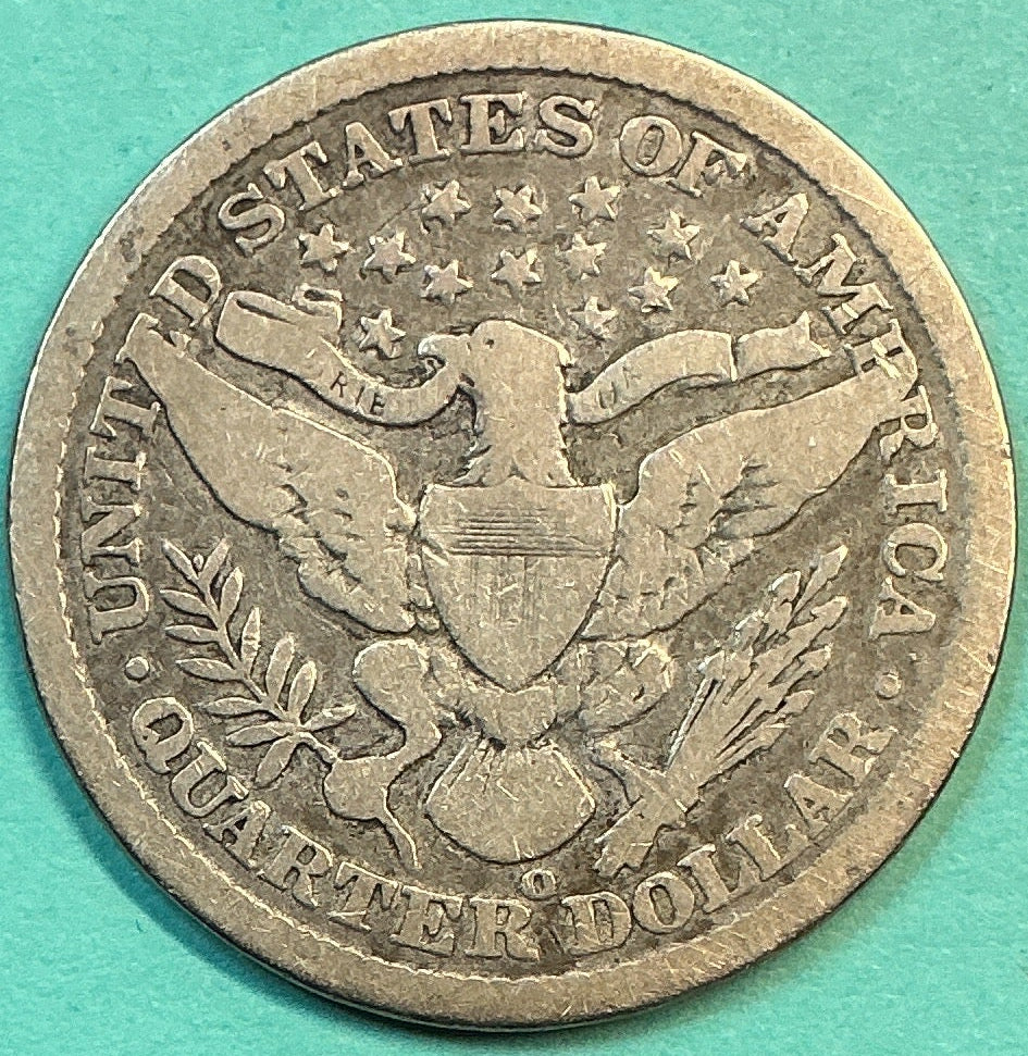 1897-O Barber Quarter., Very Good Circulated Details., Store#QR1201