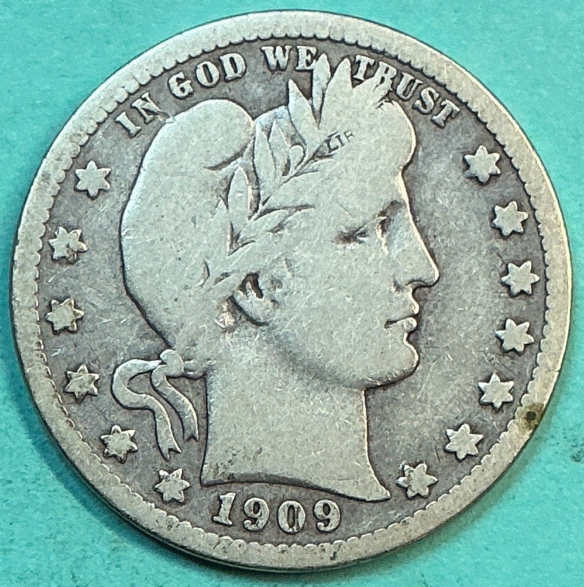 1909-D Barber Quarter., Very Good Circulated Details., Store#QR1247