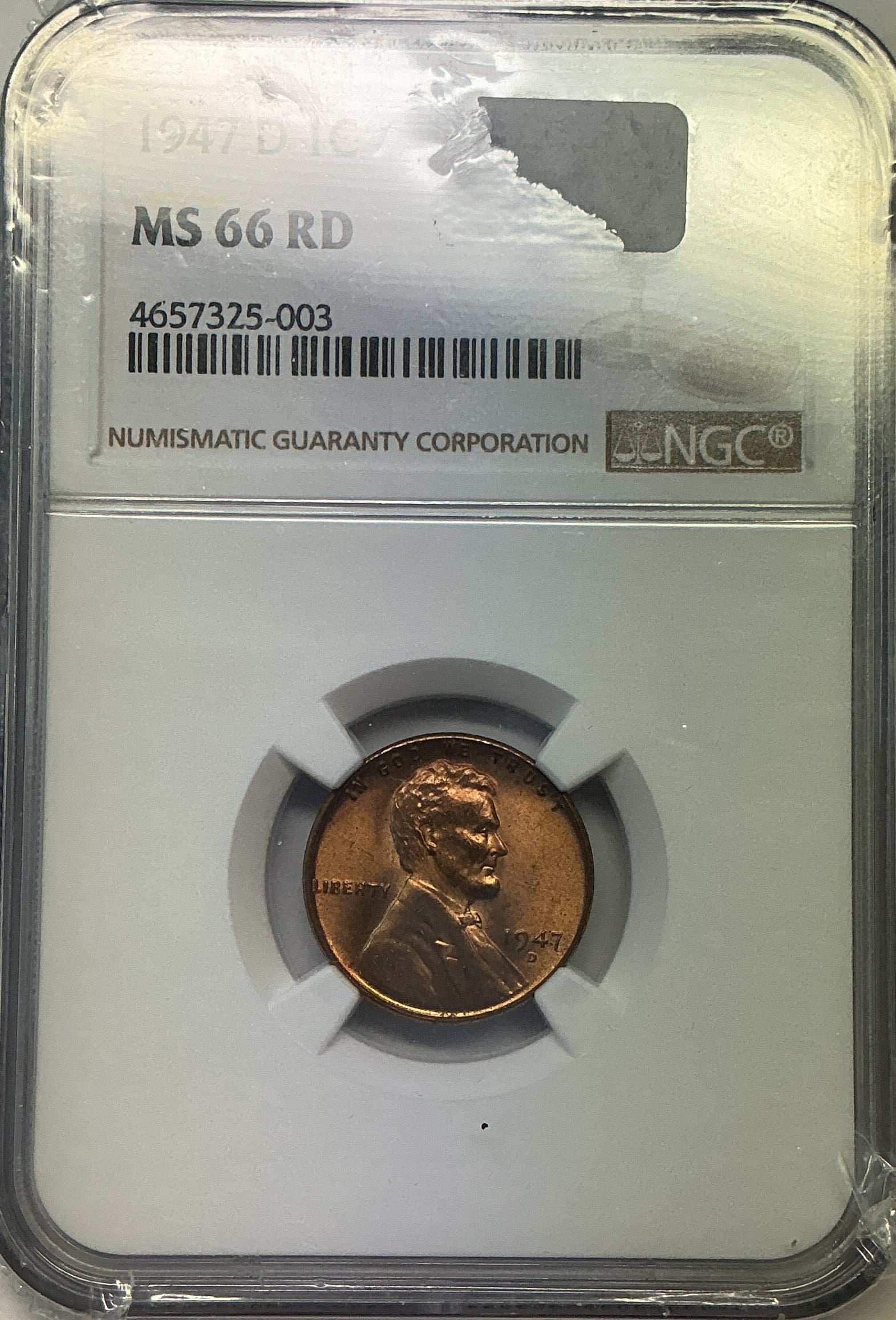 1947-D Lincoln Wheat Cent. NGC Graded MS66 RD. Store #GCT065