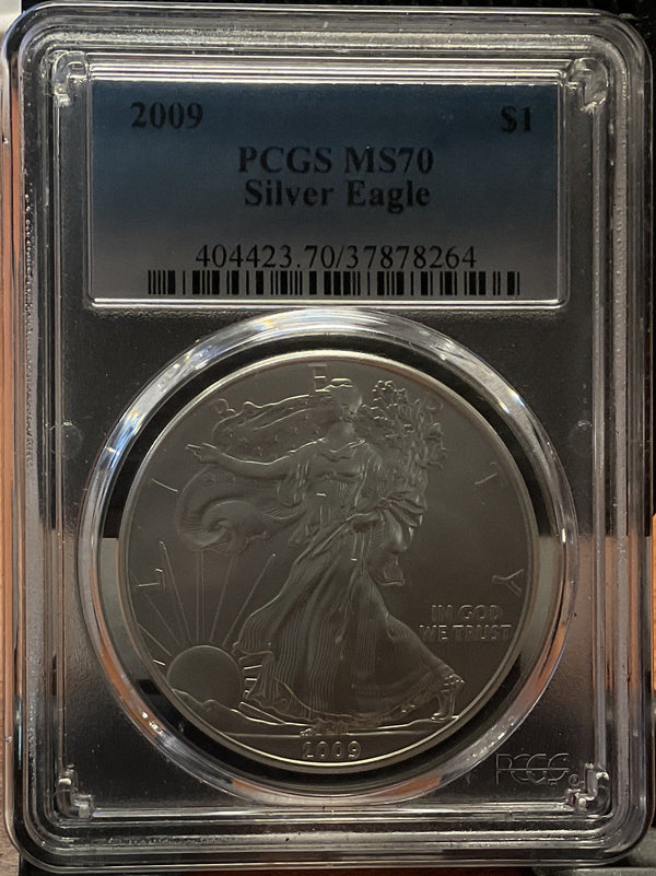 .999 Silver, 1 Troy Ounce, 2009 American Silver Eagle, PCGS MS-70, Store #AE0270