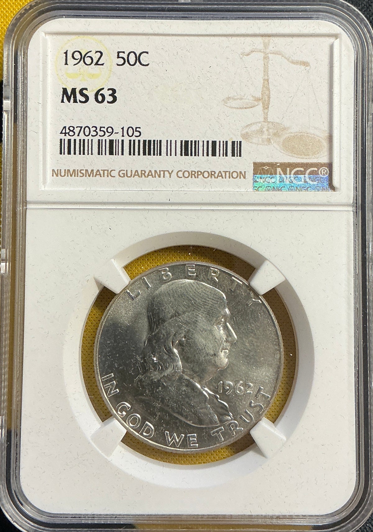 1962 Franklin Half Dollar, NGC MS 63, Store #HR2103