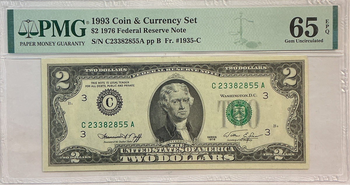 1976 $2 Federal Reserve Bank Note, PMG GEM UNC-65, GFRB088