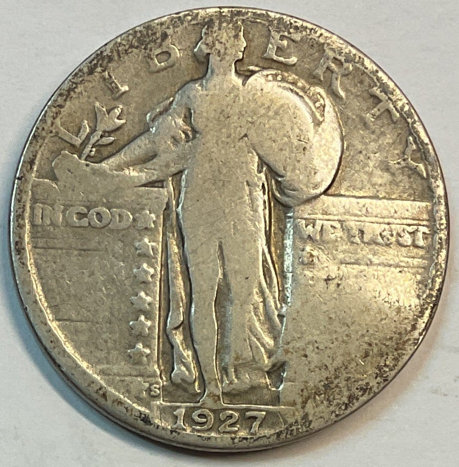 1927-S, Standing Liberty Quarter, Very Fine Detail (Damaged) Circulated Coin, Store #QR1174