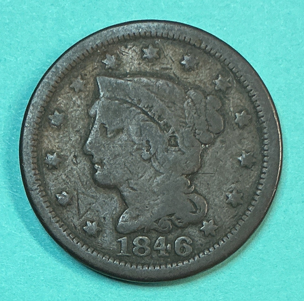 1846 Braided Hair Large Cent, About Good Circulated Coin, Store #CT1518