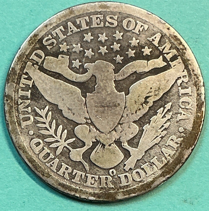 1898-O Barber Quarter., About Good Circulated Details., Store#QR1211