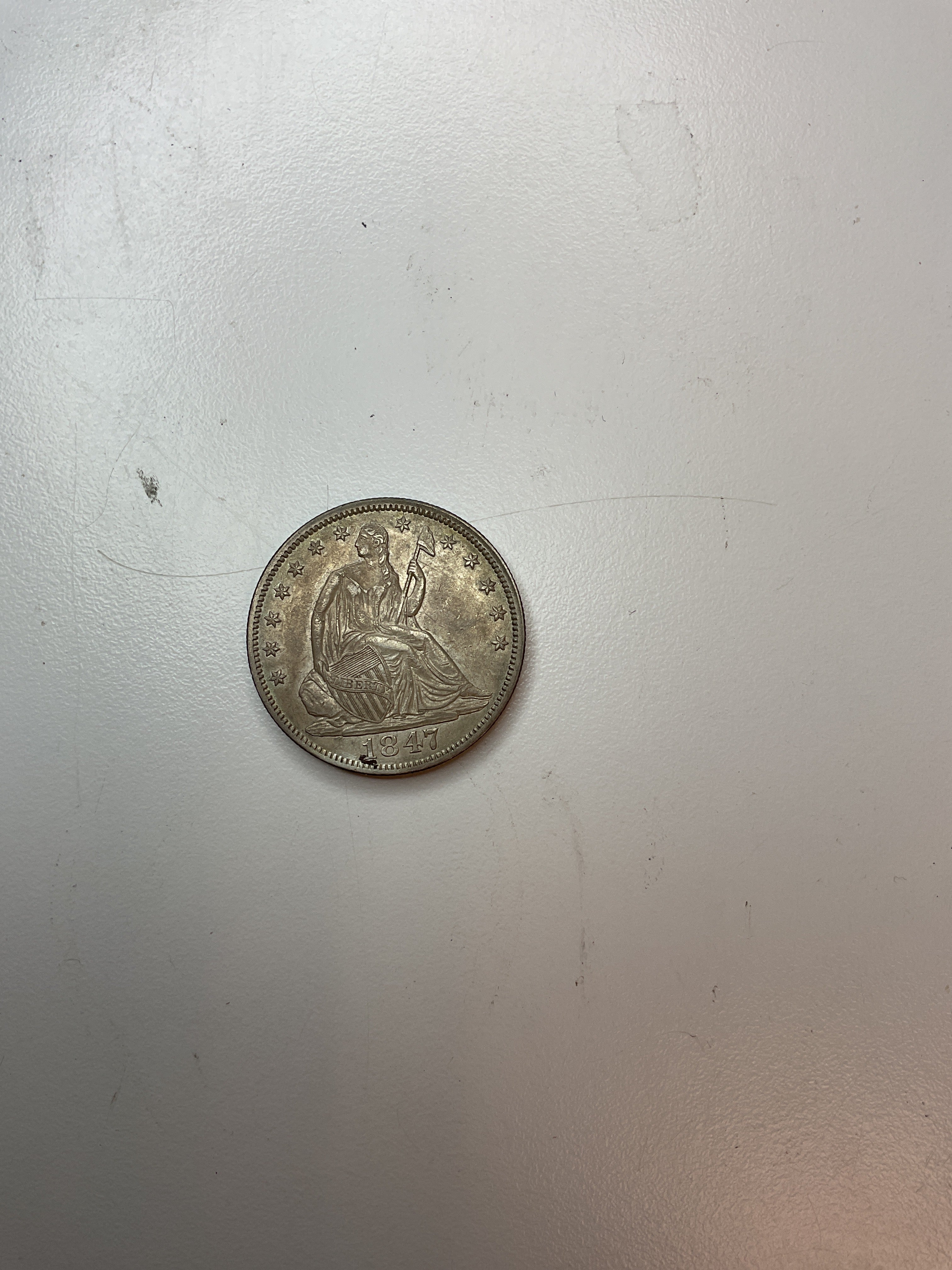 1847 Liberty Seated Half Dollar, About Uncirculated Coin. Store #14132