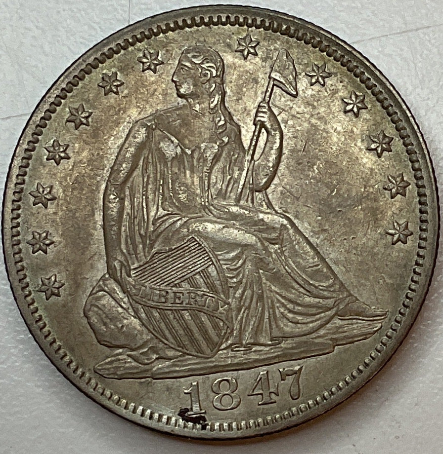 1847 Liberty Seated Half Dollar, About Uncirculated Coin. Store #14132