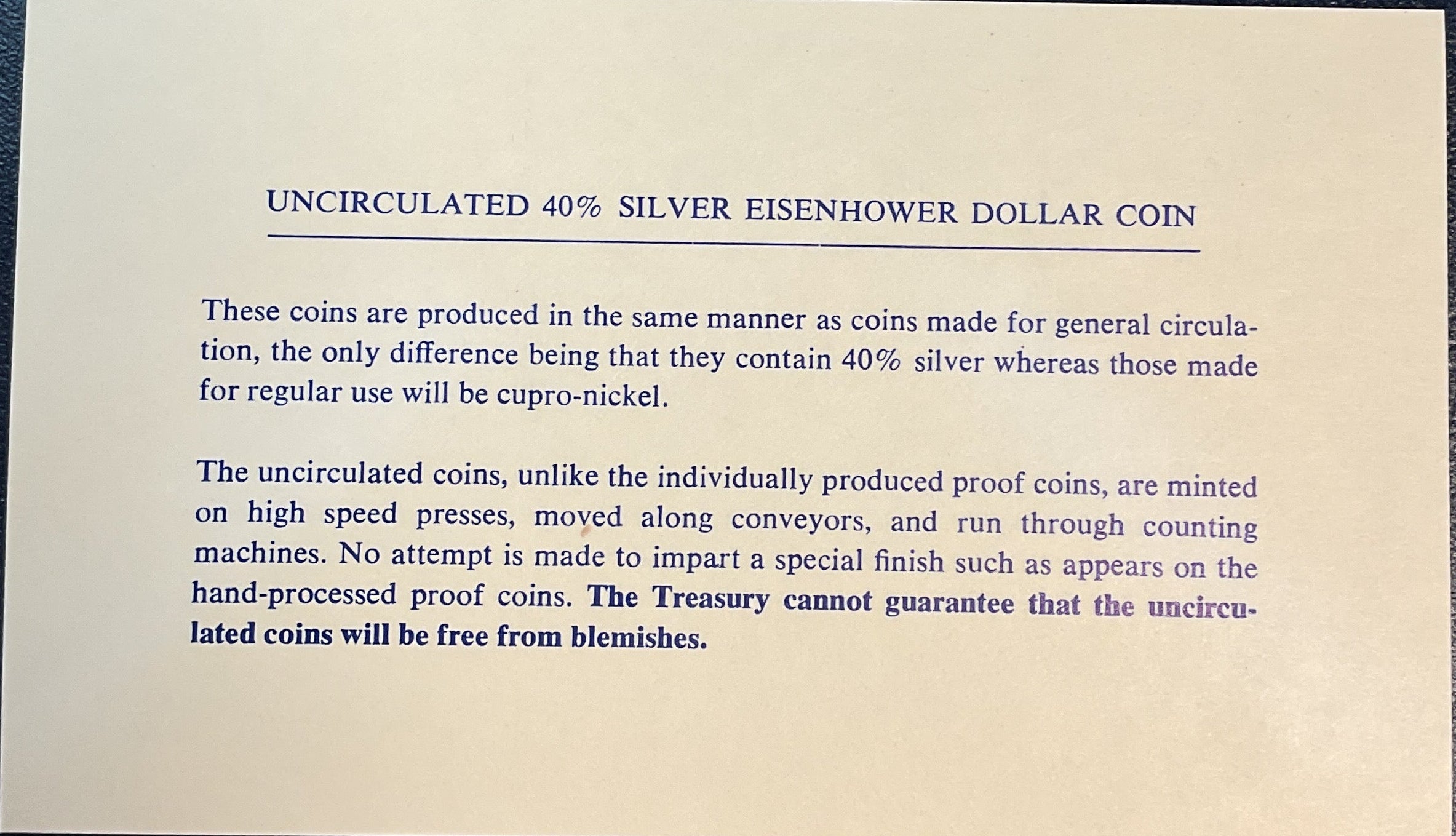 1972 Eisenhower Uncirculated Silver Dollar. Store #PT051