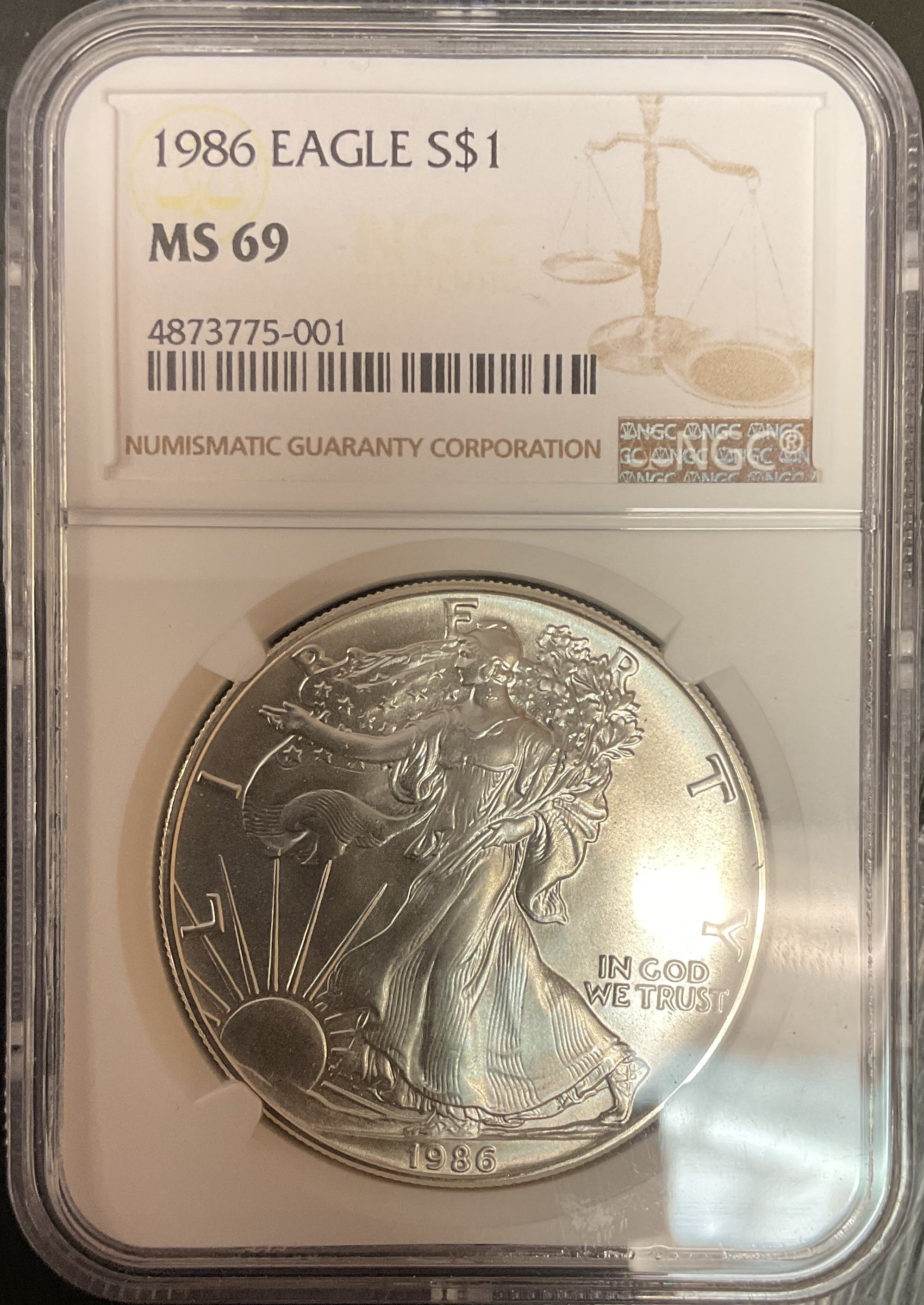 1987 American Silver Eagle, NGC MS-69, Store#AE0395