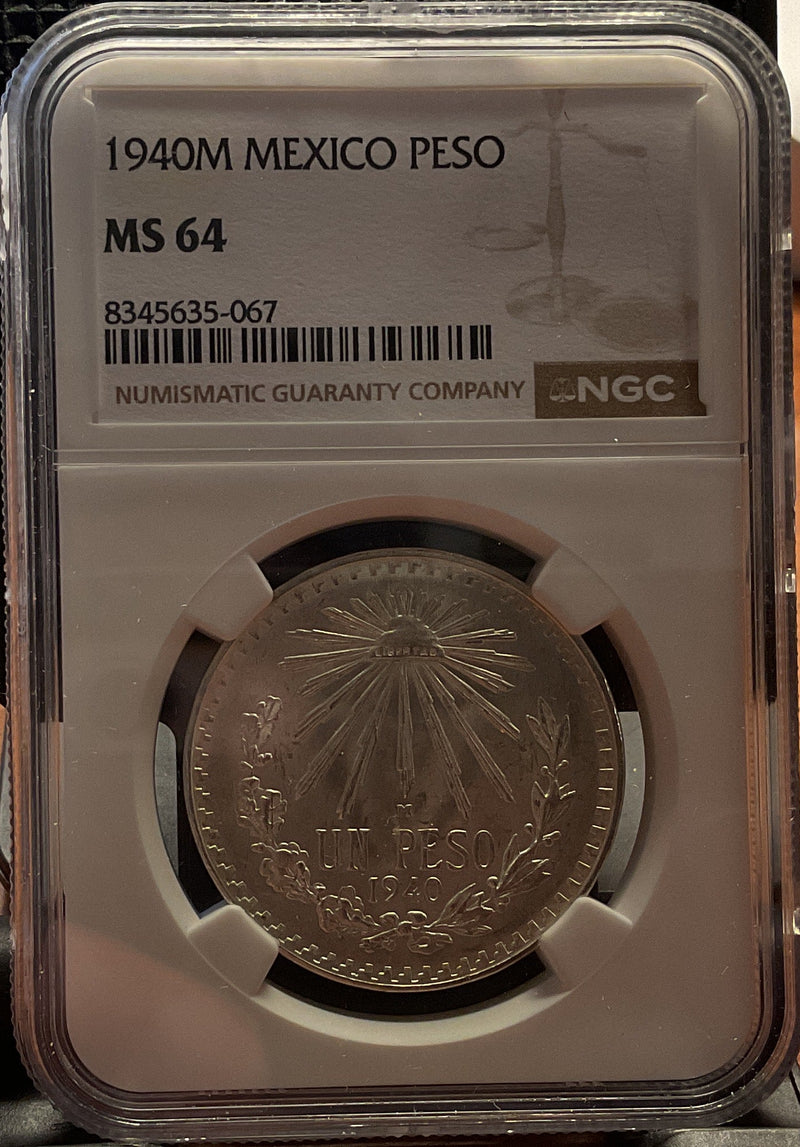 .999 silver, 1940M Mexico Peso, NGC MS-64, Store