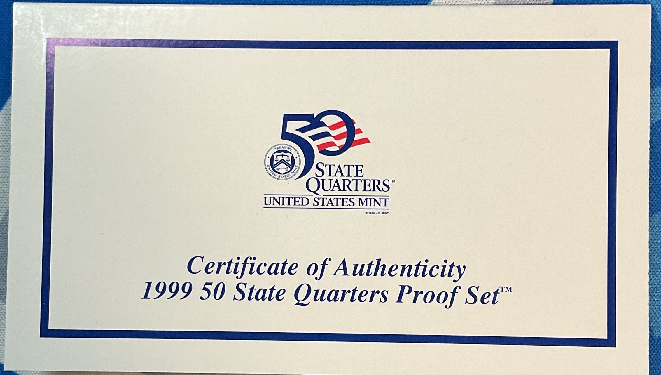 1999 U.S. Mint 50 State Quarters Proof Set, in Original Government Packaging.