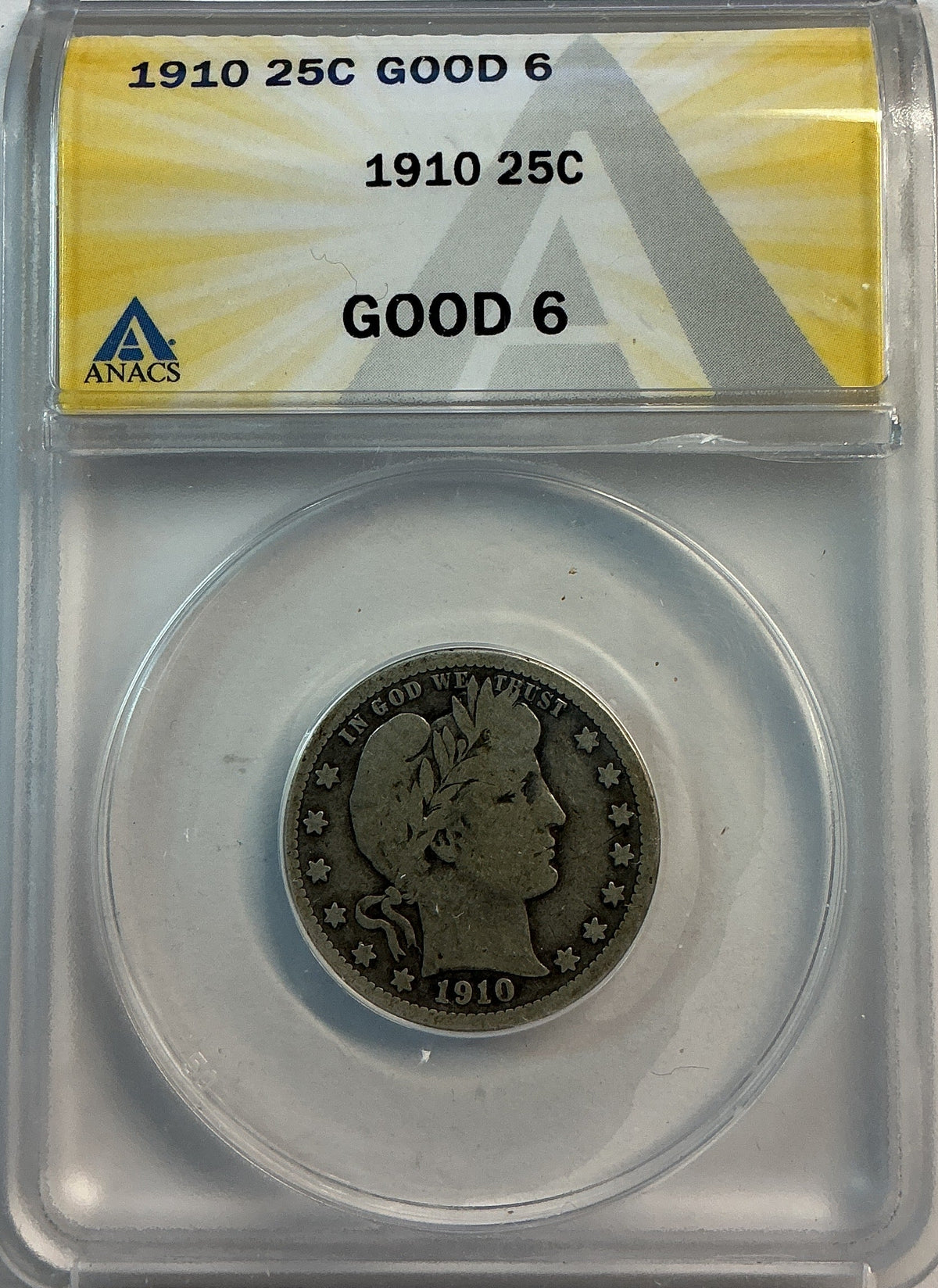1910 Barber Quarter, ANACS Good 6. Store #QR1484