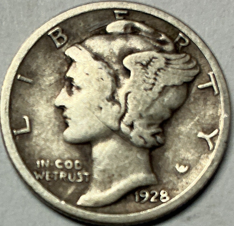 1928 Mercury Dime, Very Good Circulated Coin, Store #DE0969