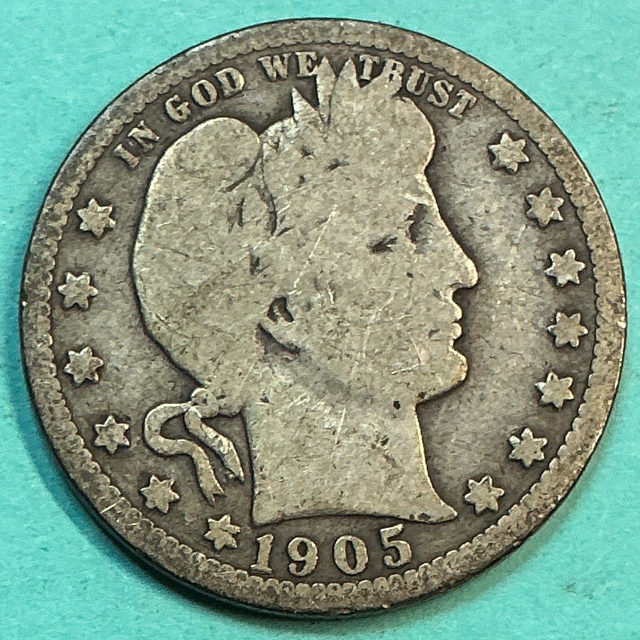 1905 Barber Quarter., Good Circulated Details., Store#QR1230