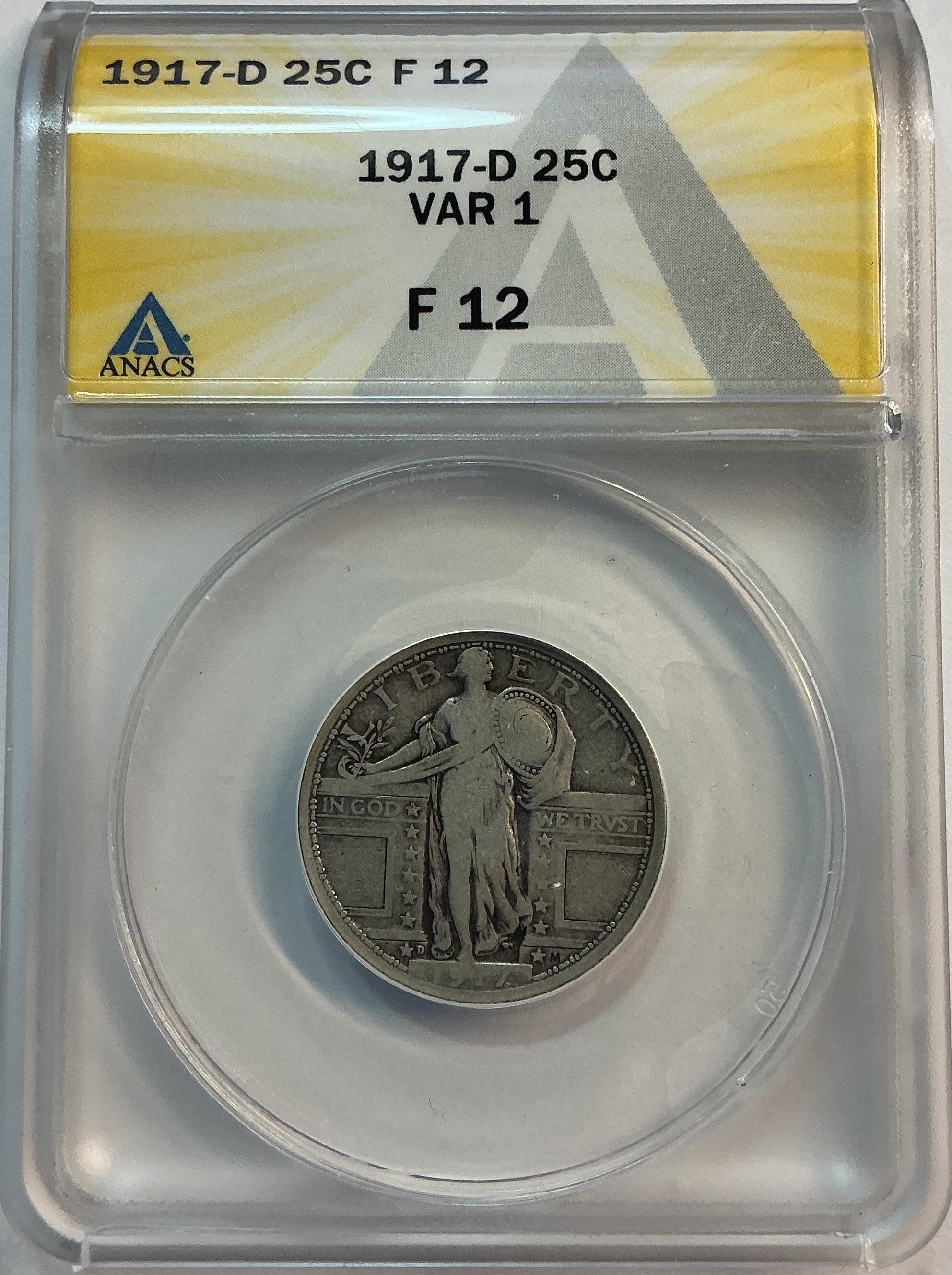 1917-D Standing Liberty Quarter., Type-1., ANACS F-12, Store #QR1601