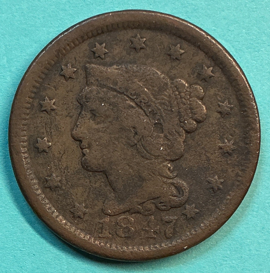 1847 Liberty Head Large Cent.  Affordable Collectible Coin. Store #CT1393