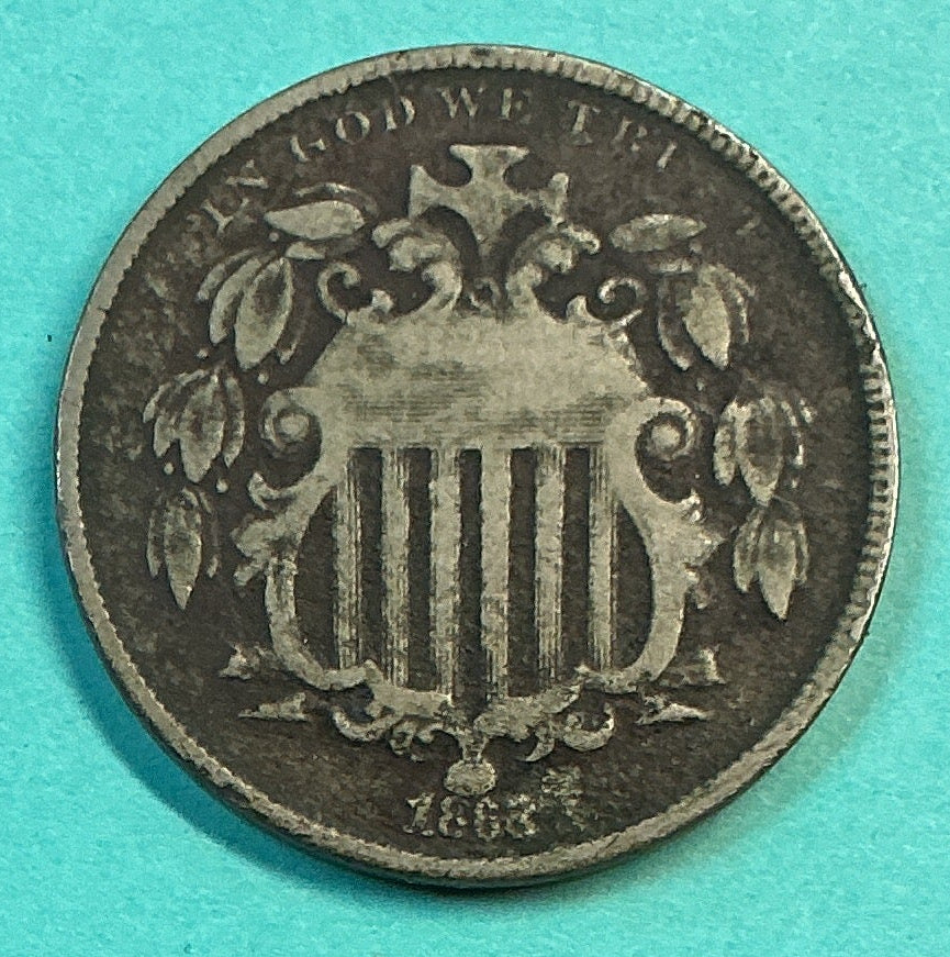 1868 Shield Nickel, Fine Details Circulated Coin, Store #NL0108