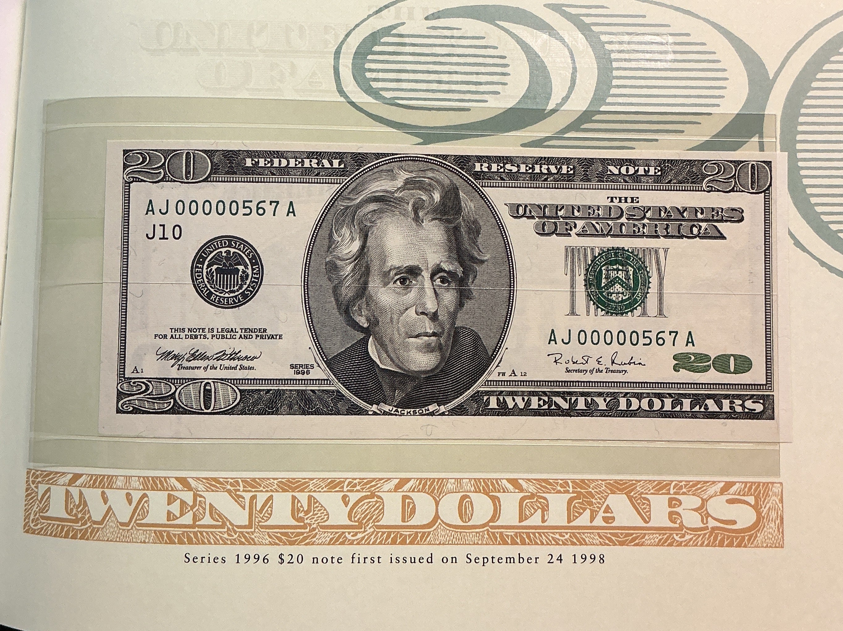 1996 Premium Federal Reserve Set, Serial #567, $20 Notes, #FRN013