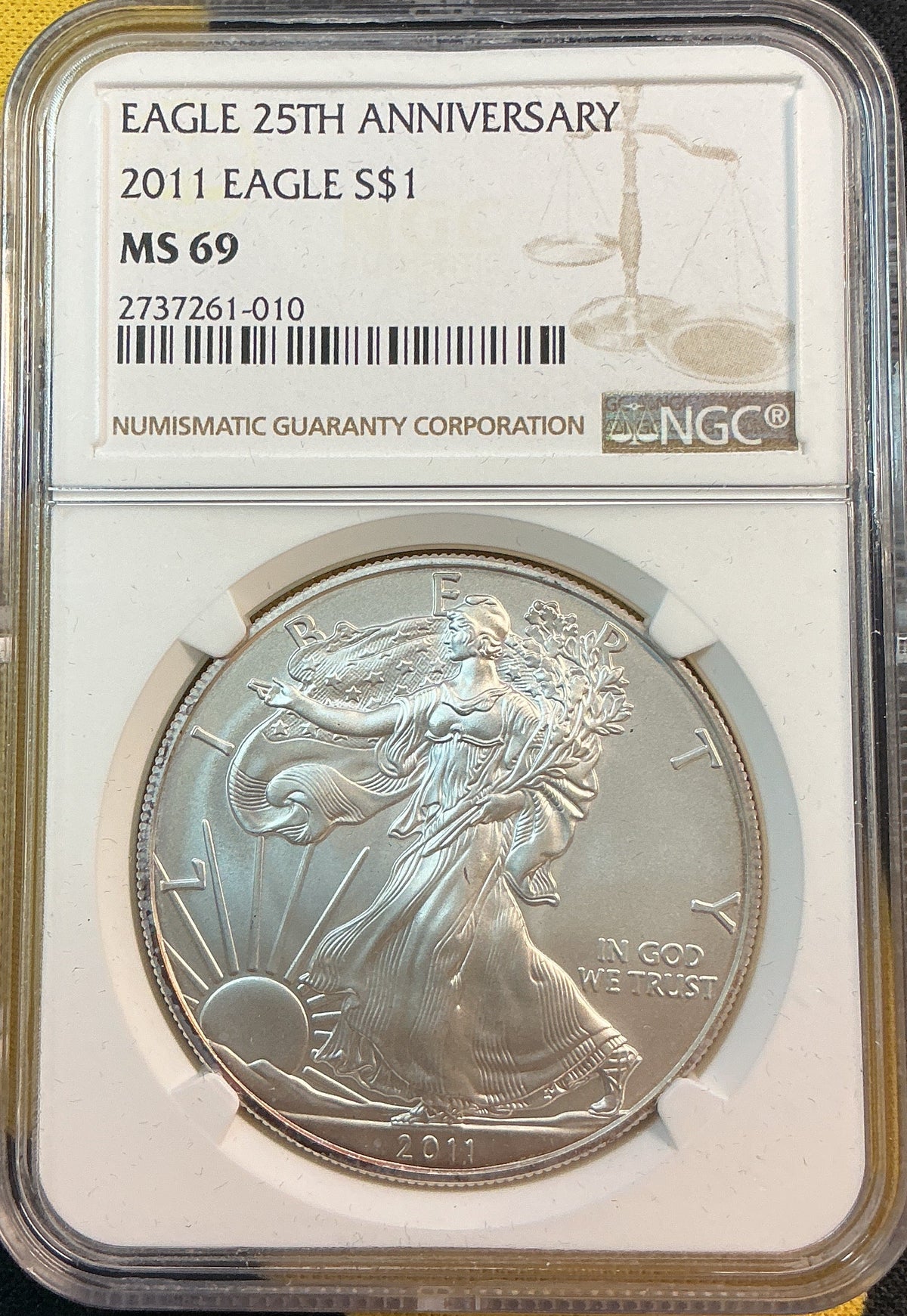 2011 American Silver Eagle $1, 25th Anniversary, NGC MS69, Store #AE0553
