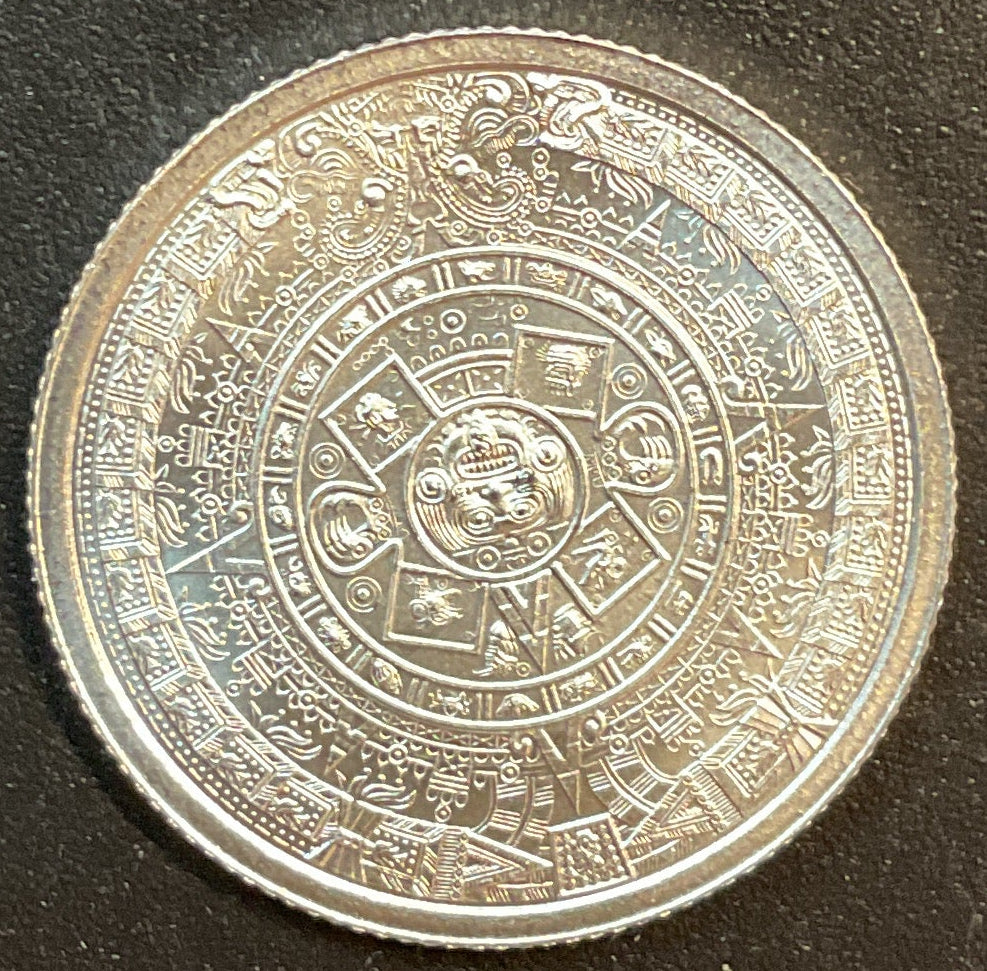 .999 silver, 1/10 Troy Ounce, Aztec Calendar Silver Round Bullion, Store #SR011.