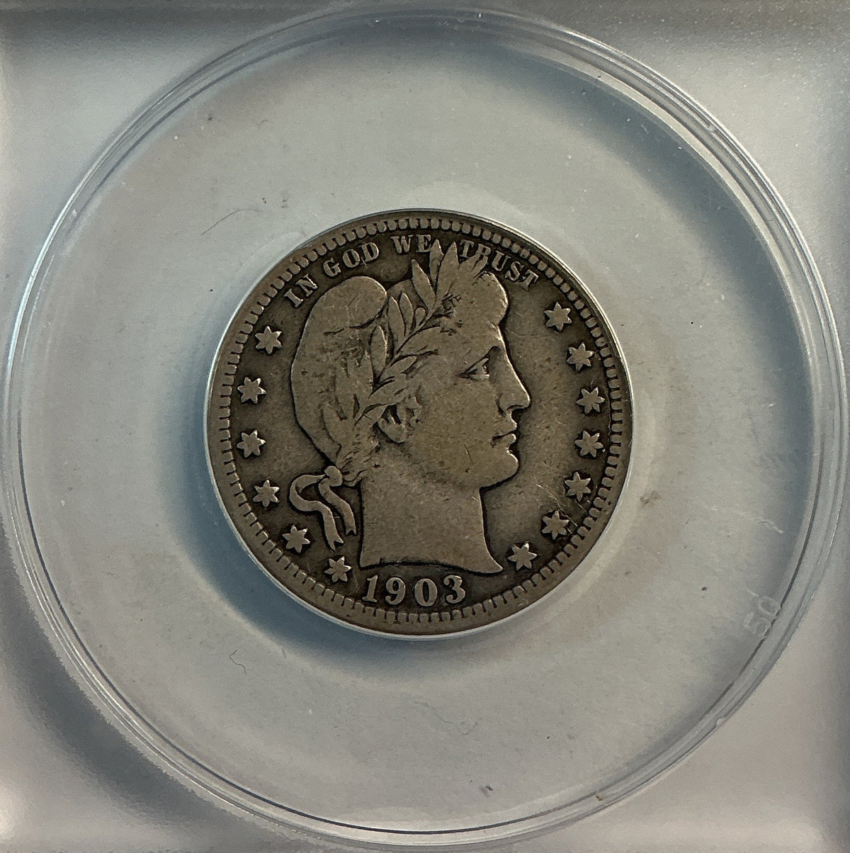 1903 Barber Quarter, ANACS Very Good 10. Store #QR1493
