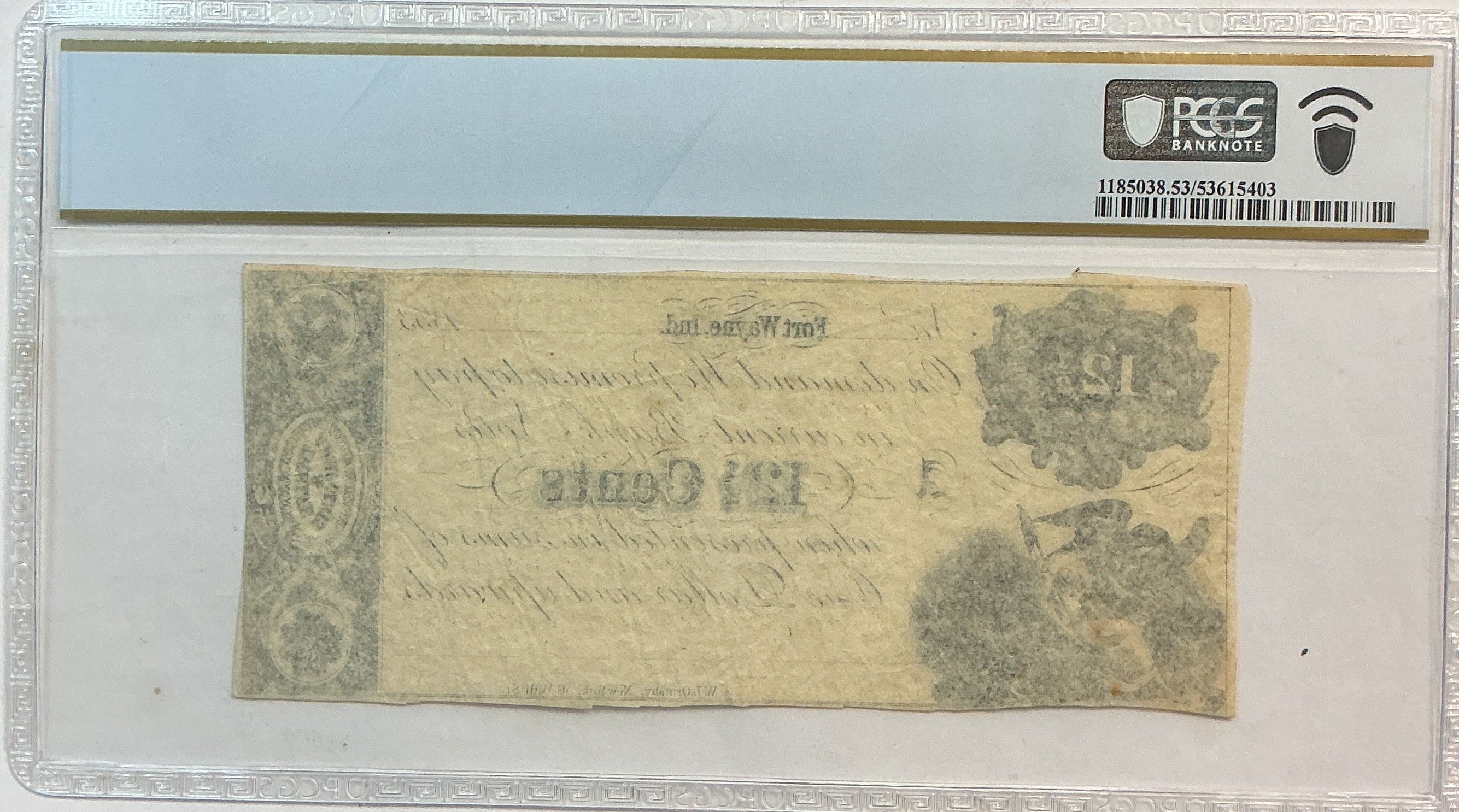 1853, 12-1/2c Remainder, Fort Wayne, IN., PCGS AU-53., Store Sale #GIN001