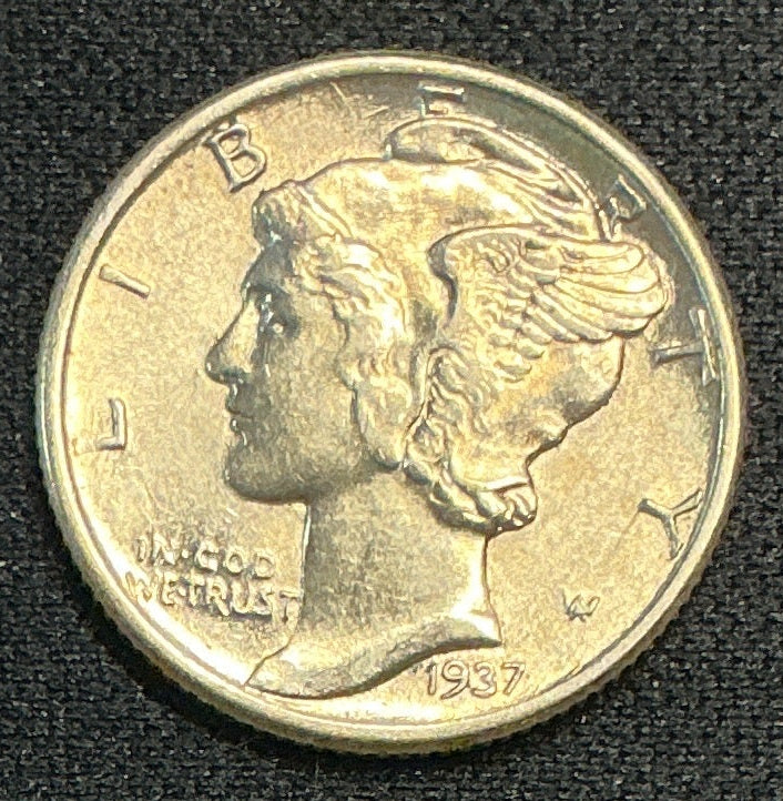 1937 Mercury Dime, Mint State Uncirculated Coin, Store #DE0648