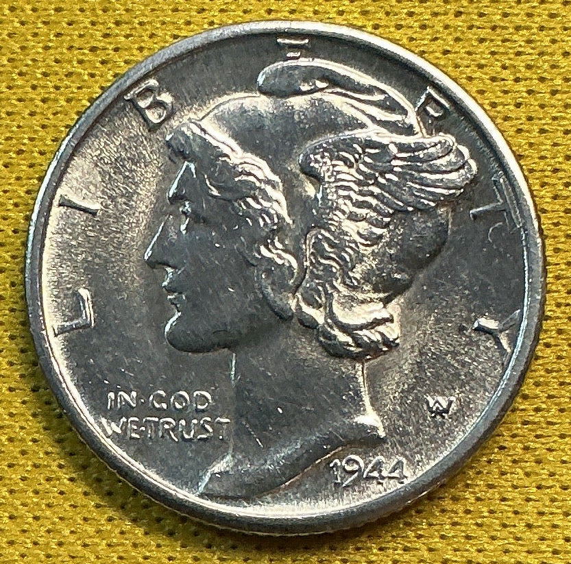1944-D Mercury Dime, GEM Brillant Uncirculated Coin, Store #DE0695