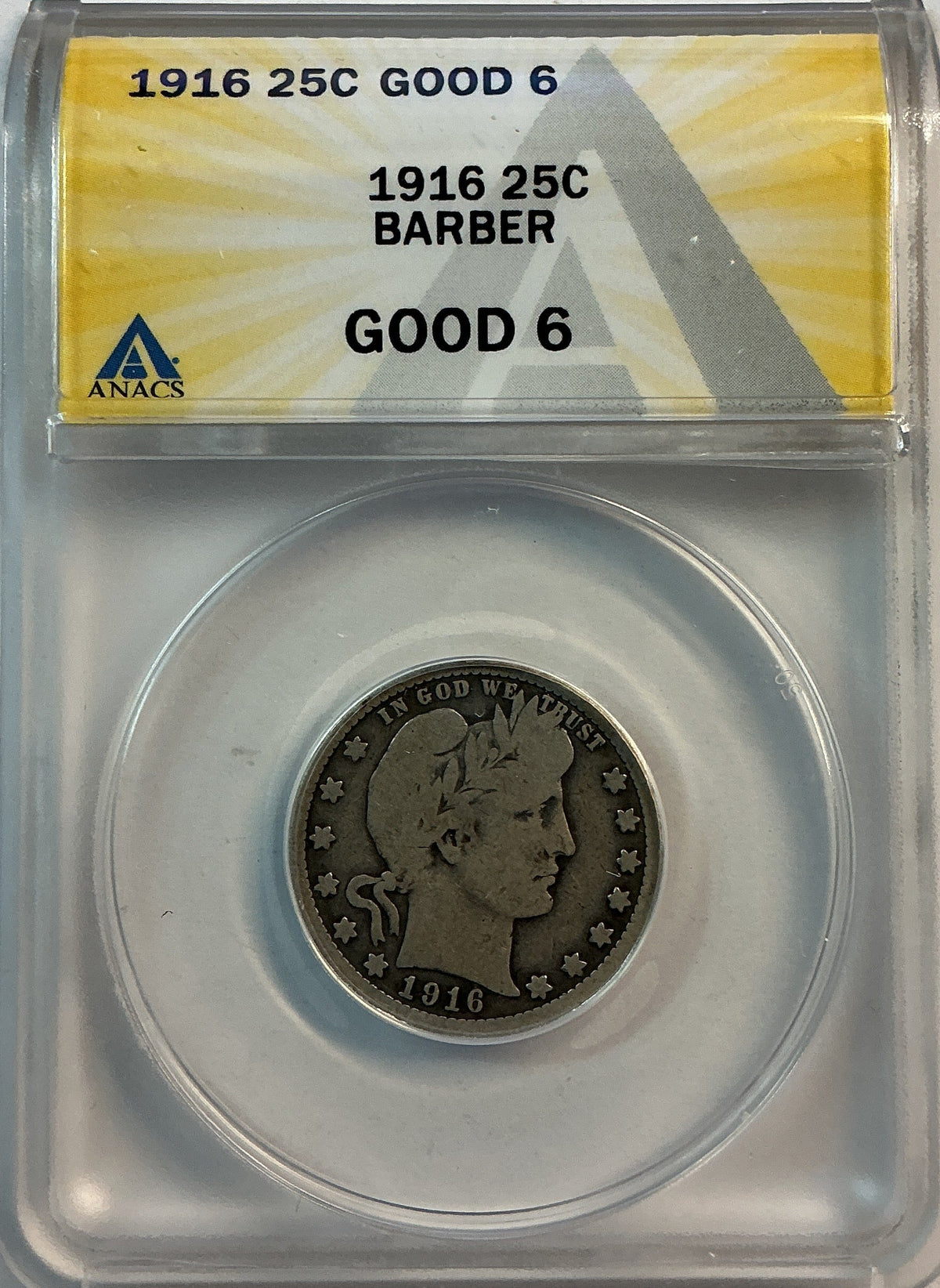 1916 Barber Quarter, ANACS Good 6. Store #QR1480