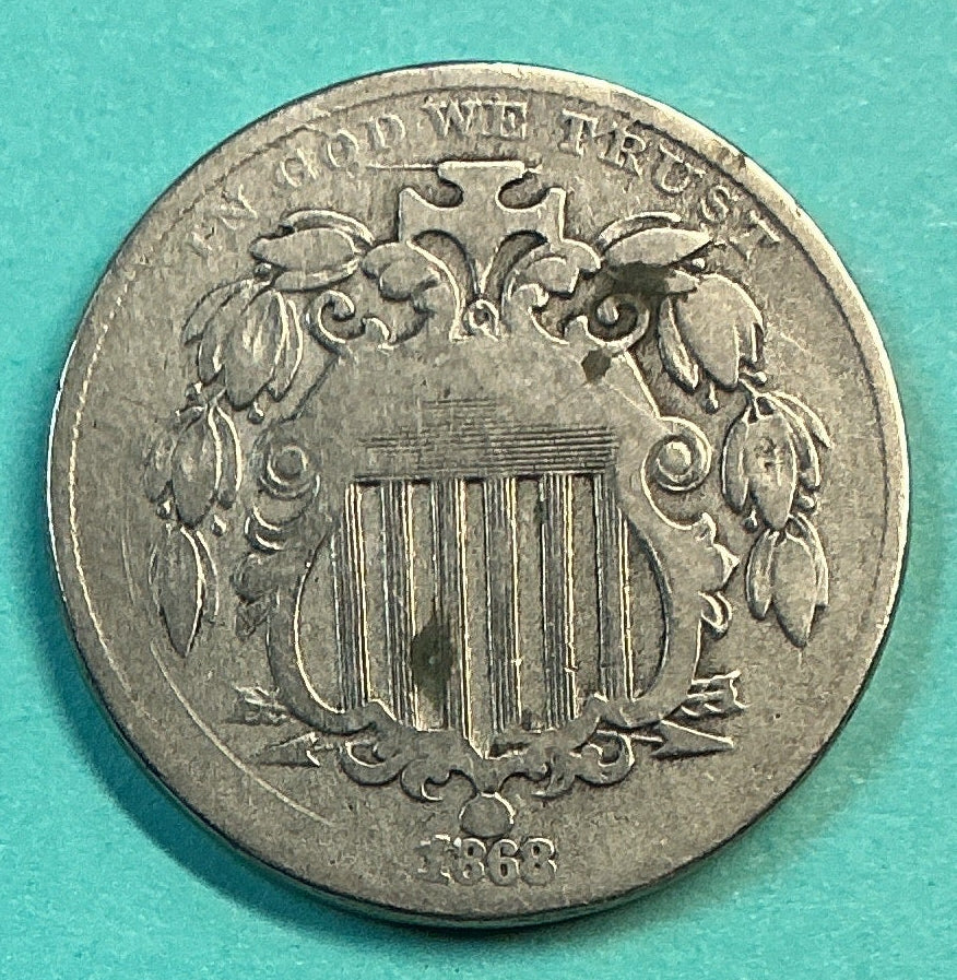 1868 Shield Nickel, Very Fine Details Circulated Coin, Store #NL0104