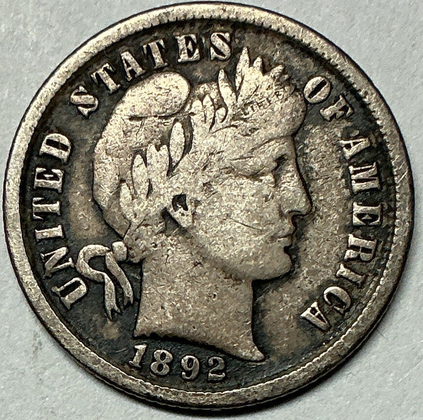 1892 Barber Dime, Fine Circulated Coin, Store #DE916