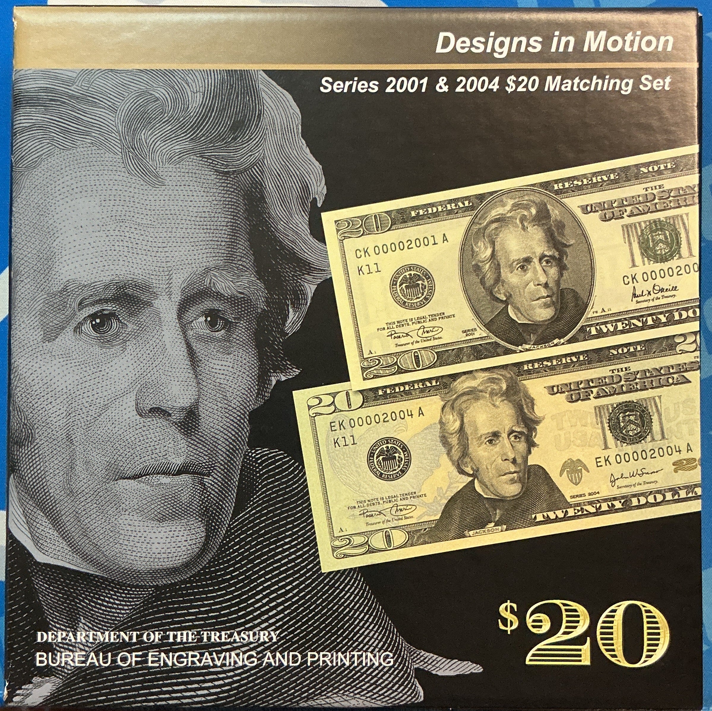 2001 & 2004, $20 Designs in Motion Set, Dept of Treasury-BEP, #FRN015
