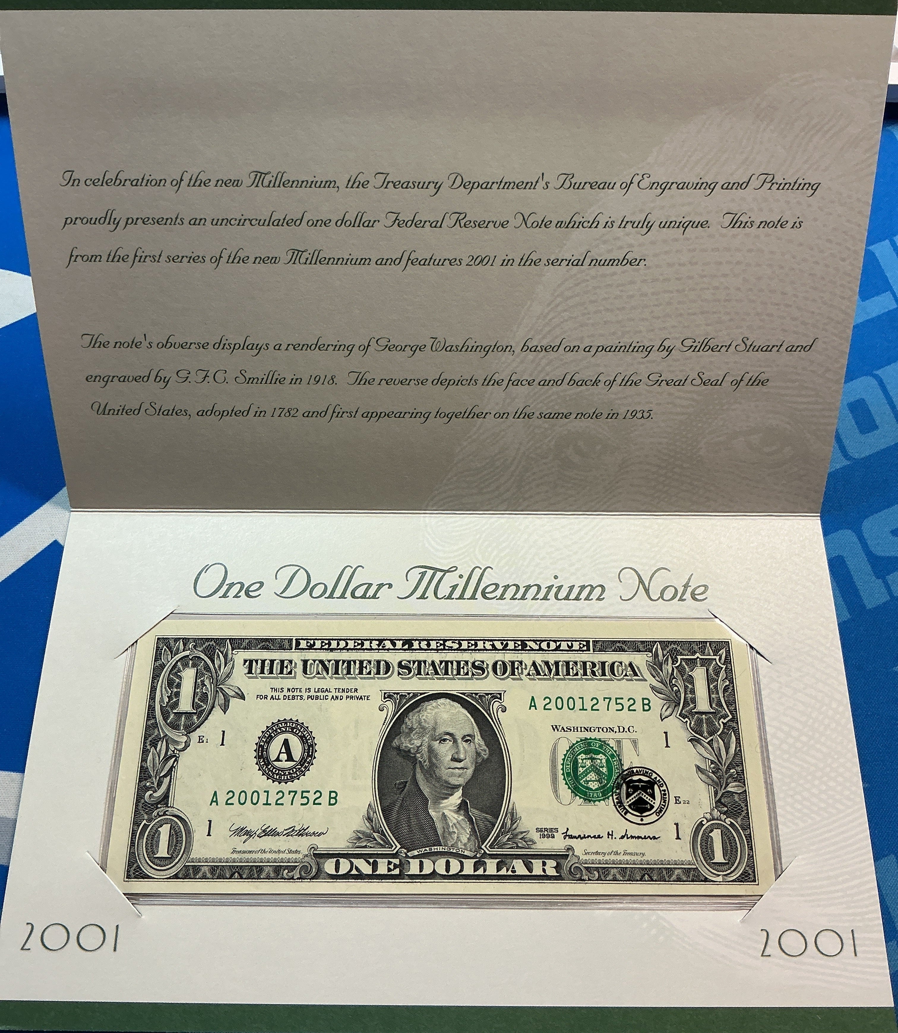 2001 $1 Millennium Note, 1999 Series, F.R.N., Store #FRN035