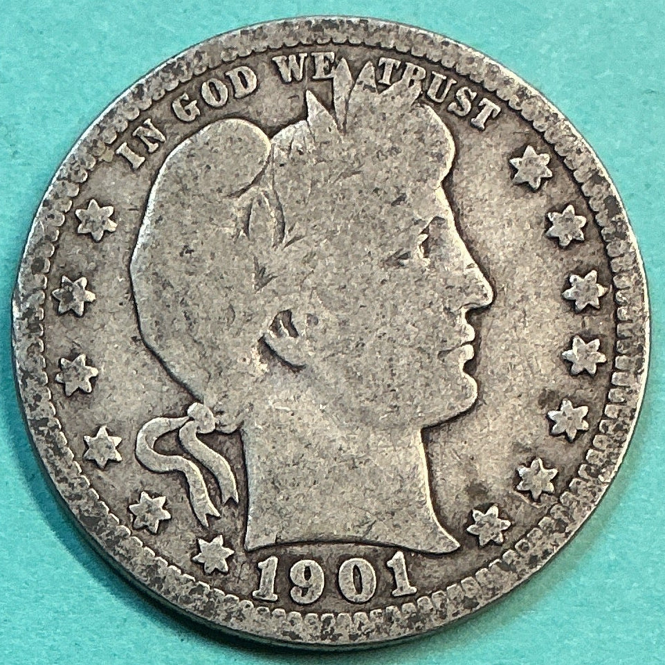 1901 Barber Quarter., Very Good Circulated Details., Store#QR1221