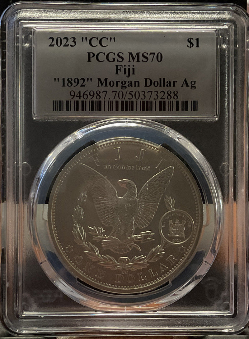 .999 silver, 1 Troy Ounce, 2023 Fiji Privy Morgan Ag, PCGS MS-70, Store