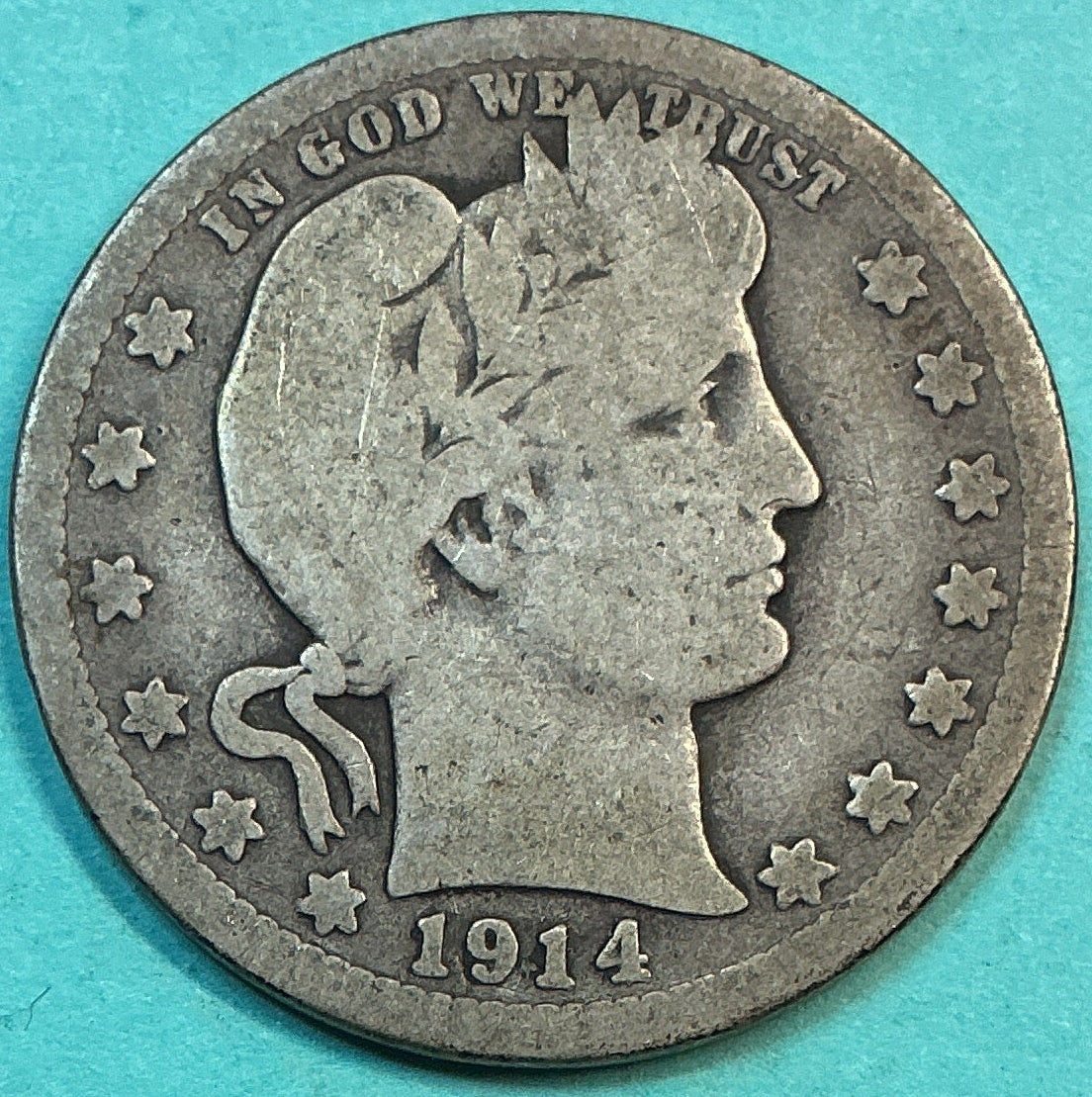 1914-D Barber Quarter., Good Circulated Details., Store#QR1316