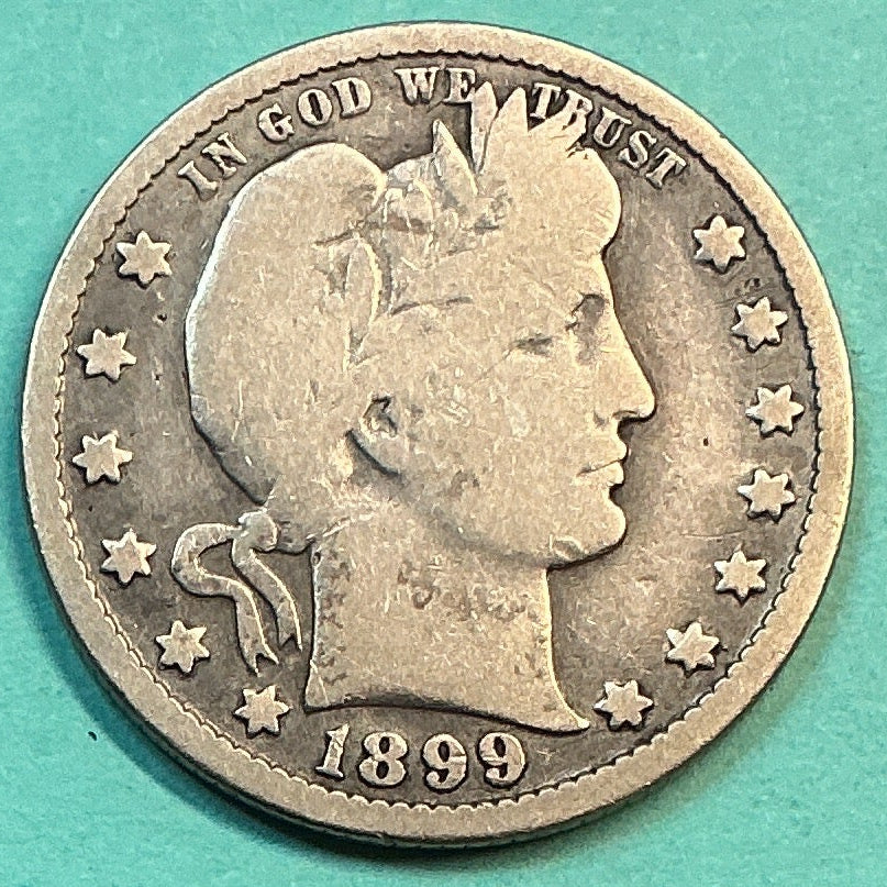 1899-O Barber Quarter., Good+ Circulated Details., Store#QR1217